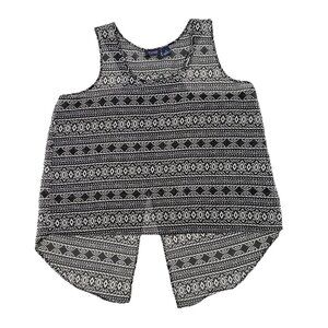 Mileage Plus Size Sheer Black & White Aztec Print Chiffon Blouse 2x Boho‎ Artsy